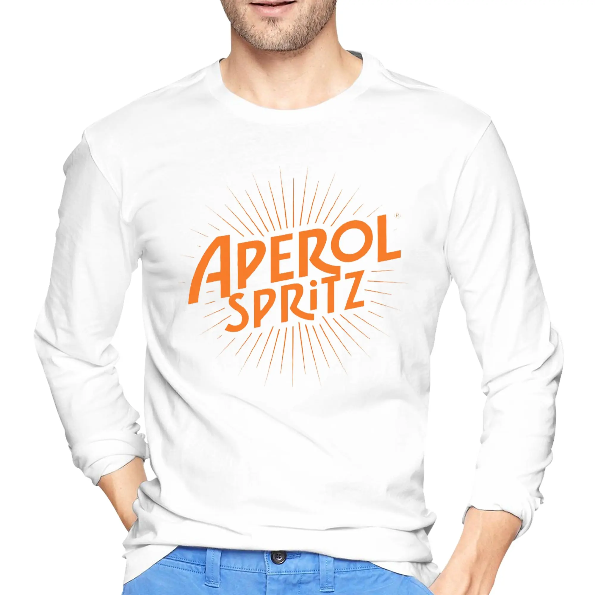 

Мужская футболка с длинными рукавами и логотипом Aperol Spritz, дышащие футболки с круглым вырезом, весенне-осенние мужские топы
