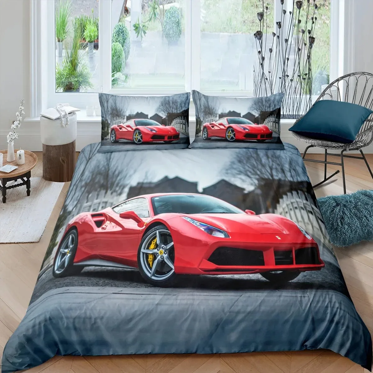 

Black Racing Car Printed Duvet Cover with Pillowcase Bedding Set Double Twin Full Queen King Size Bed Set for Bedroom Decor