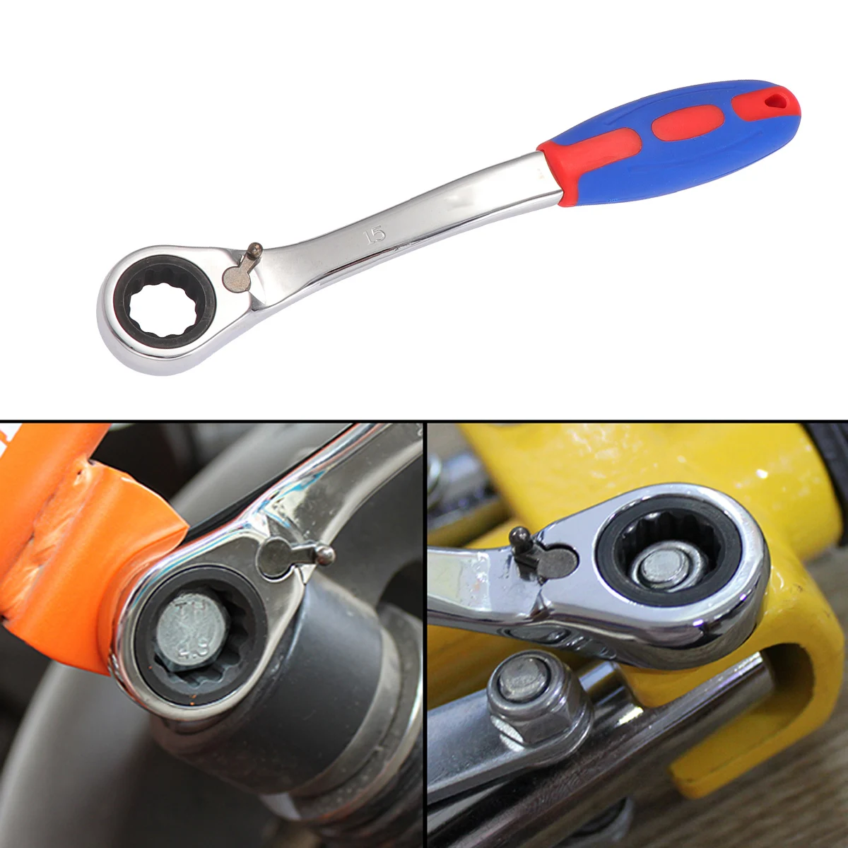 

15MM Ratchet Wrench Professional Steel Durable Home Mechanic Repair Ratchet Wrench Tool Spanner Car Emergency Tool