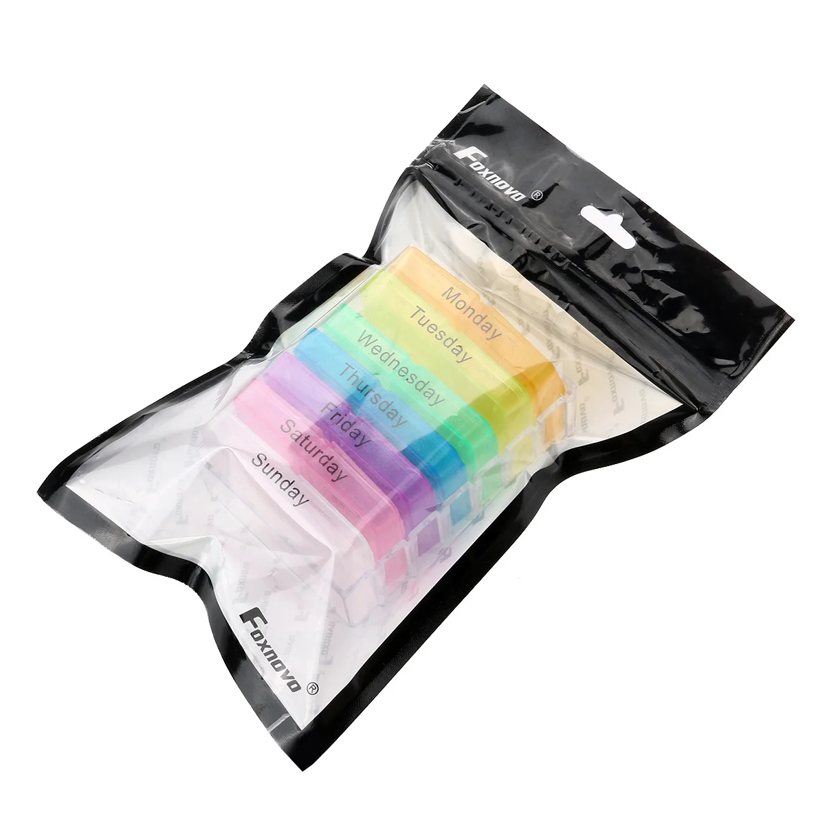 

7-Day English Letters Weekly Medicine Organizer Color Coded 28-Cell Tablet Pill Storage Container Drawer Style for Daily