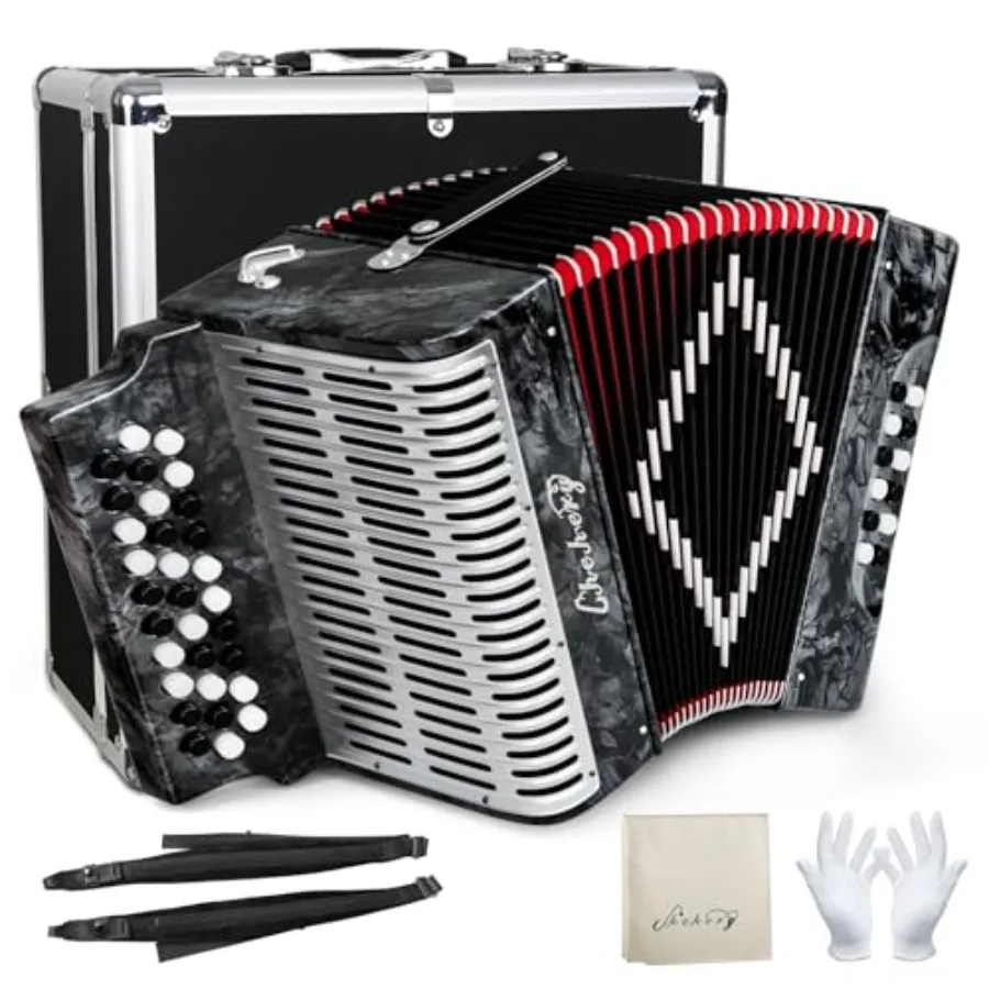 

Accordion 31 Key 12 Bass Diatonic G/C/F Tuning Push-Pull Design Complete Set with Case Strap Gloves Cleaning Cloth for Beginner