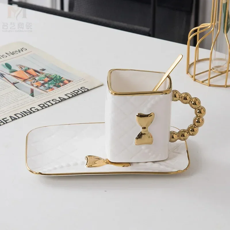 Creative Light Luxury Bag Shaped Ceramic Mug Personalized Coffee Cup Plate Set Home Drinking Cup Girl Gift Home Decoration