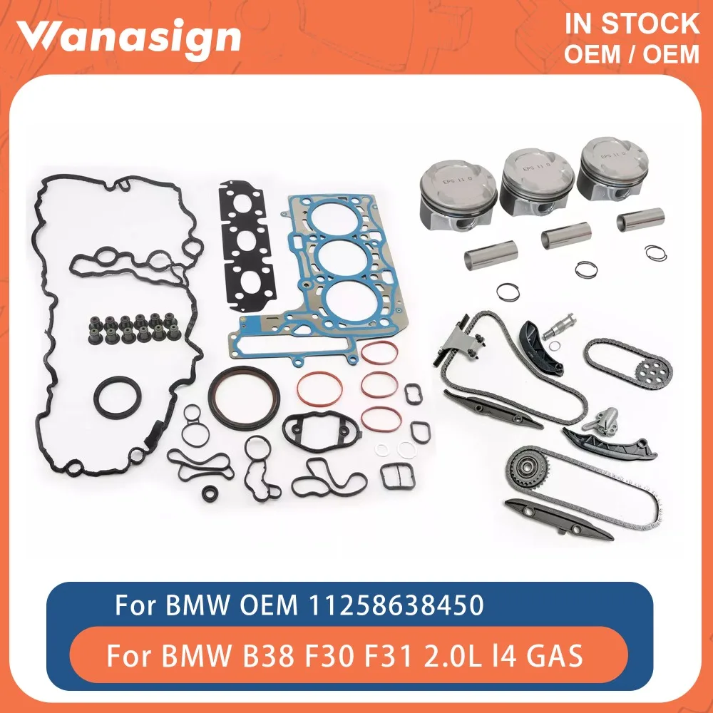 

Engine Cylinder Head Gasket Set Piston Timing Chain Kit Fit 2.0 L For BMW MINI B38 F30 F31 120i 2.0L l4 GAS 15-20 11258638450