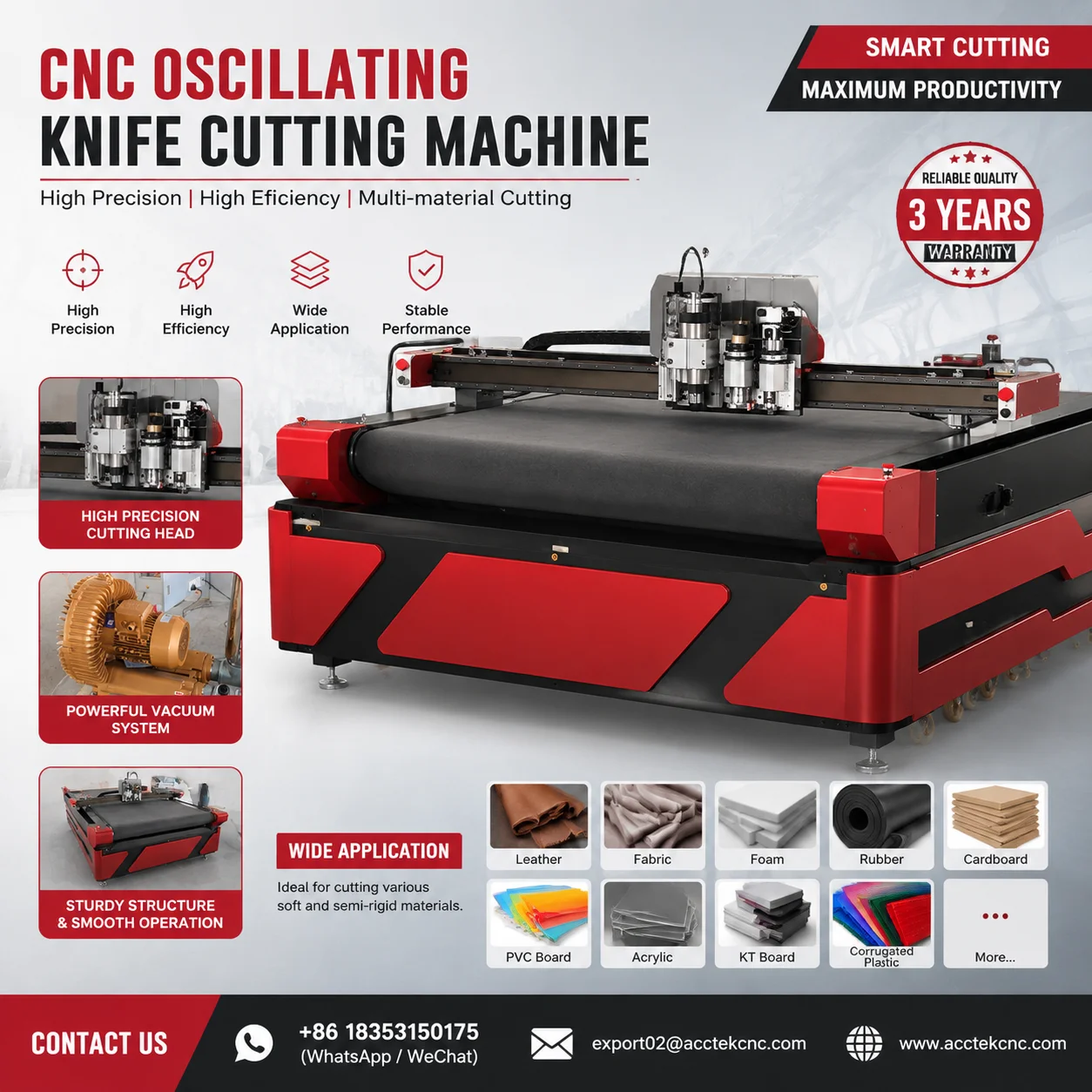 CNC Oscillating Knife Cutting Machine Automatic Digital Cutter 1625 1825 1630 Size for Leather Fabric Foam Cardboard