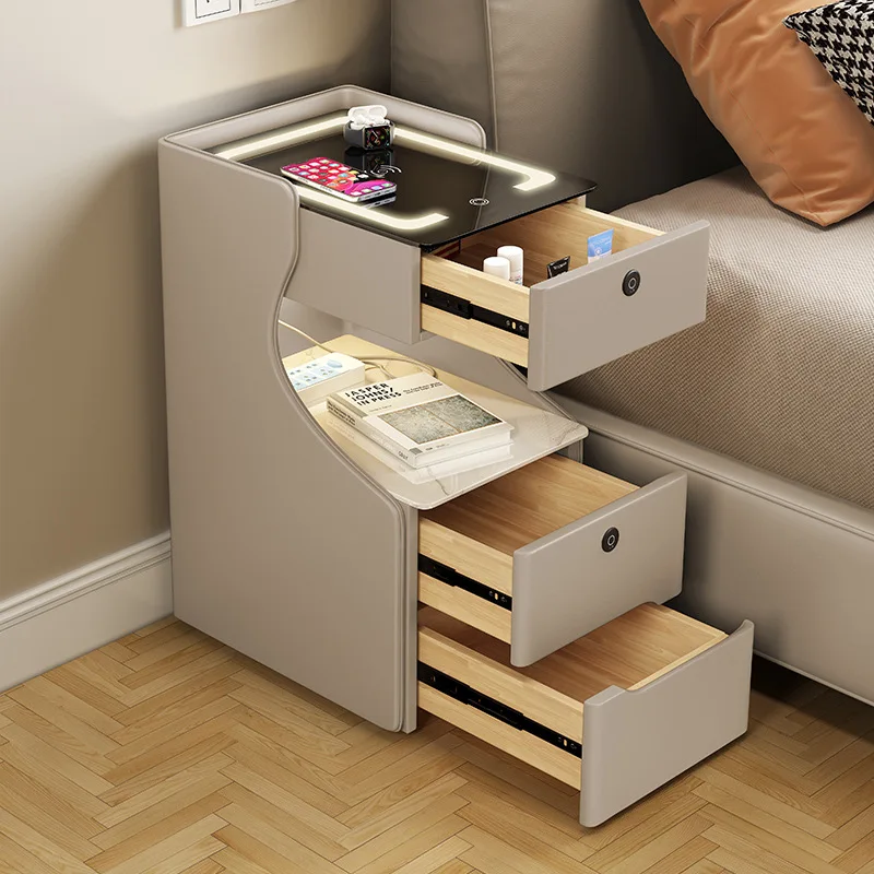 حار بيع الحديثة الفاخرة خشبية الذكية السرير الجدول منضدة صغيرة مع سمّاعات بلوتوث منضدة بصمة الإصبع لغرفة النوم