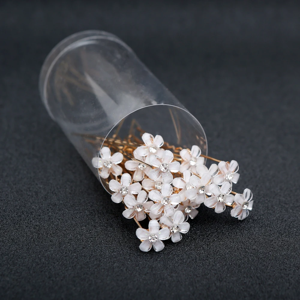 20-teiliges elegantes Braut-Perlen-Haarstäbchen-Set mit Kristall-Blumenakzenten, Hochzeit für Bräute, luxuriöse Braut-Kopfbedeckung, Haarstäbchen – Detail 4