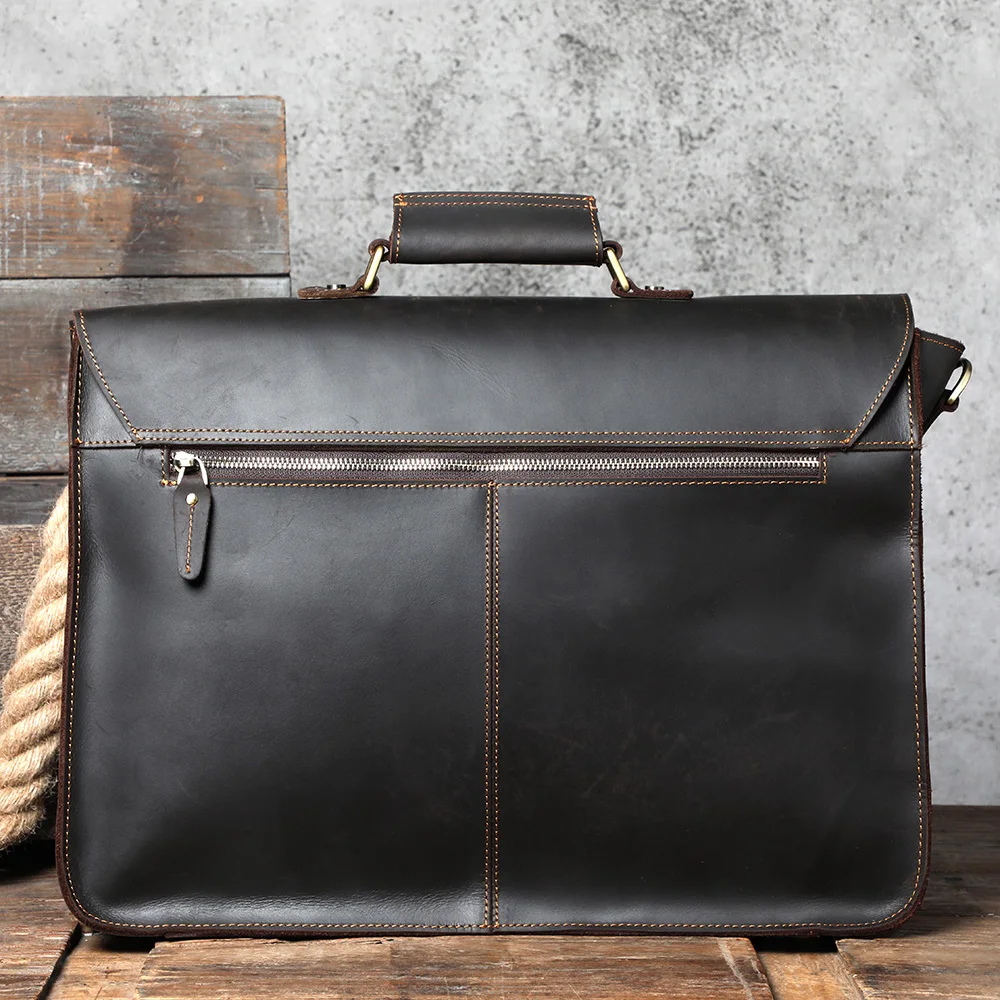 S.WORKER Retro Vollnarbenleder-Handtasche für Herren | Klassische Business-Aktentasche – Detail 9