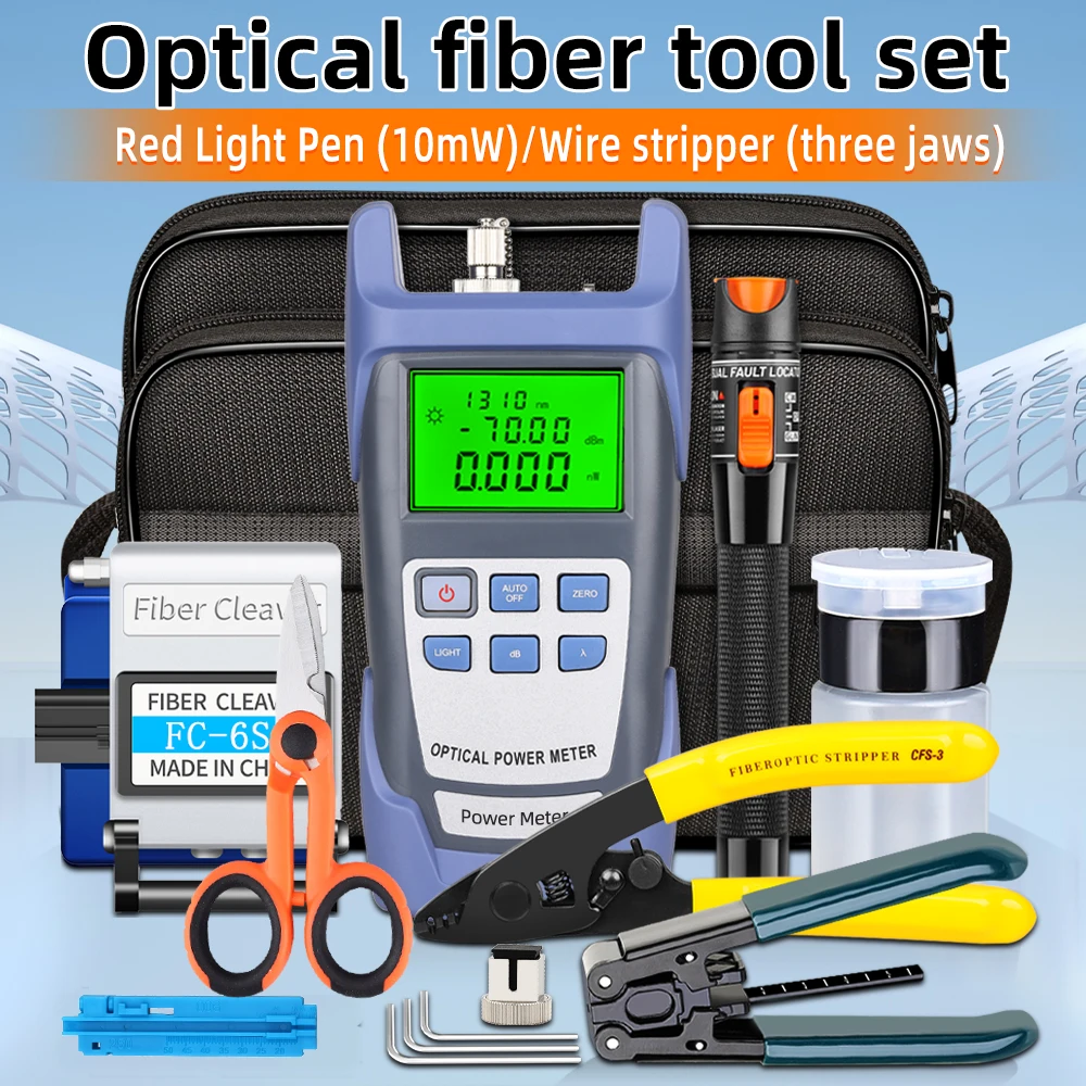 19 unids/set Kit de herramientas de fibra óptica FTTH con medidor de potencia óptica de -70 ~ + 10dBm localizador Visual de fallos de 10MW