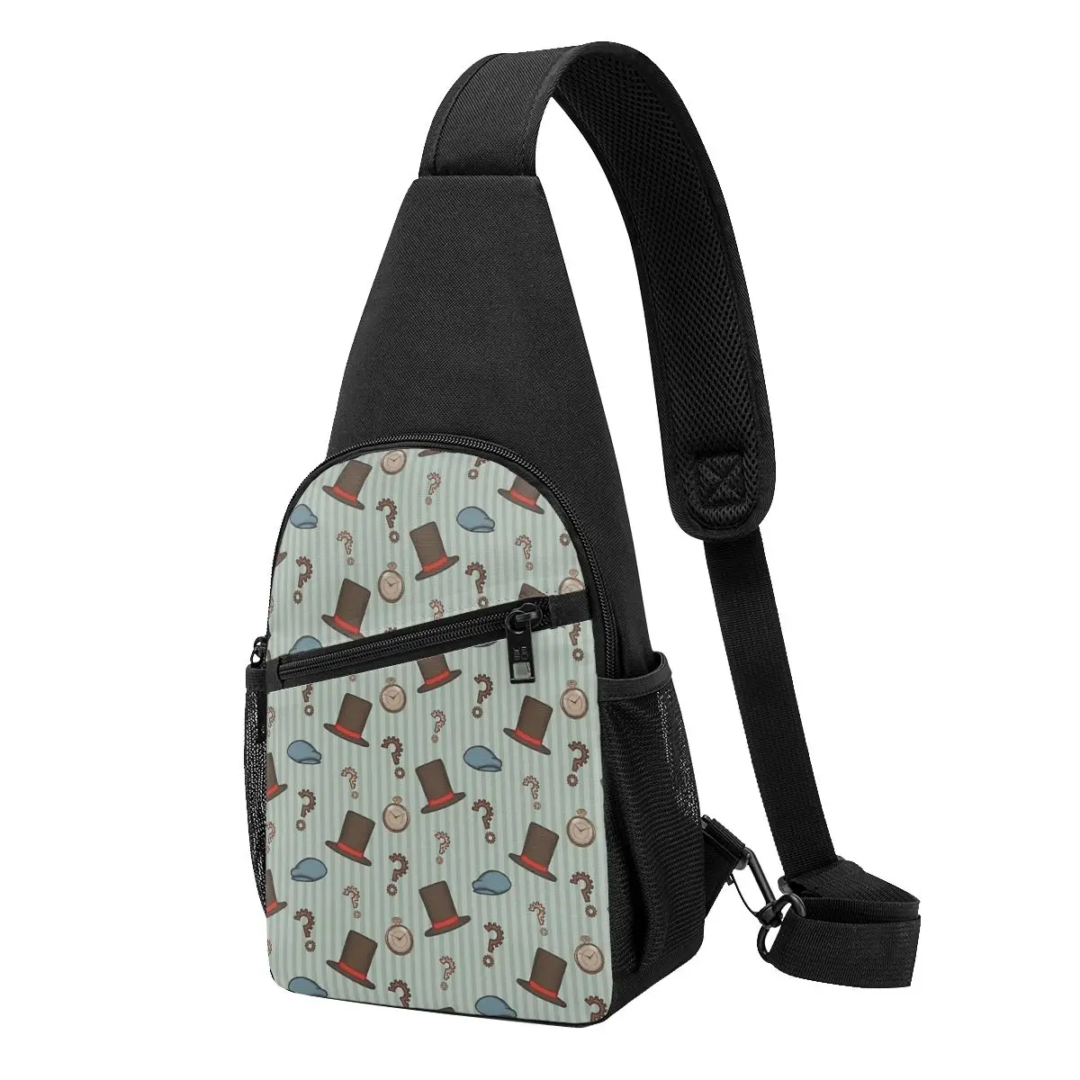 Professor Layton Repeated Pattern Green Chest Bag Men Sling Crossbody Backpack Chest Bag Traveling Hiking Daypack Shoulder Bag
