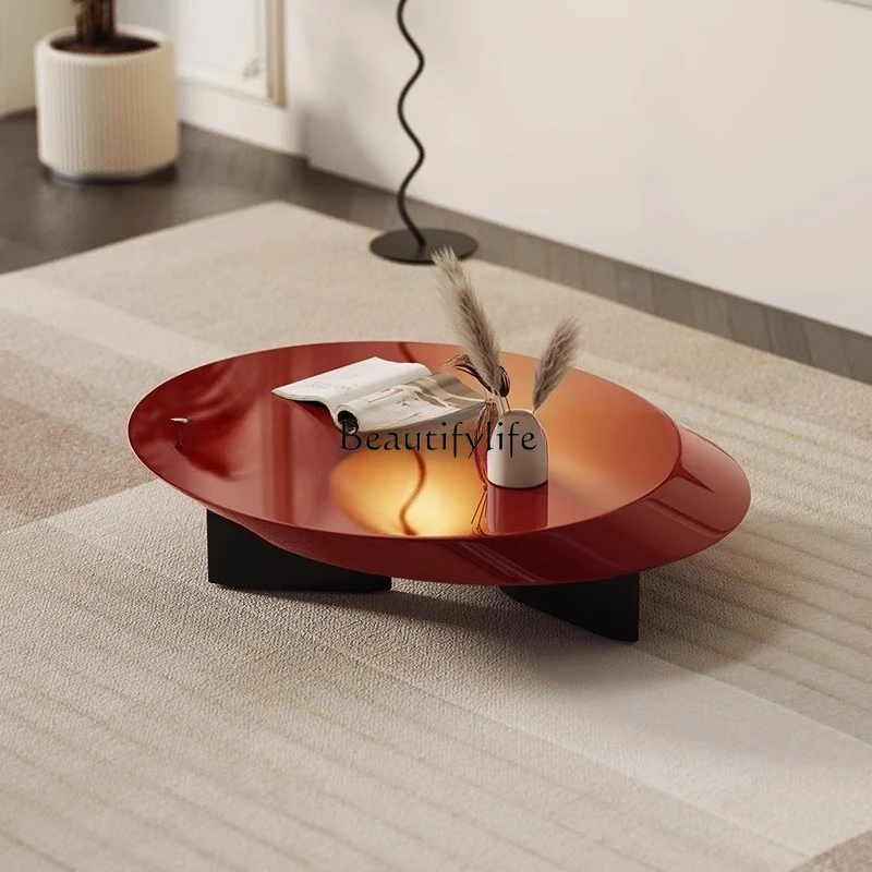 

05-Italian minimalist living room personalized creative coffee table light luxury simple modern oval coffee table