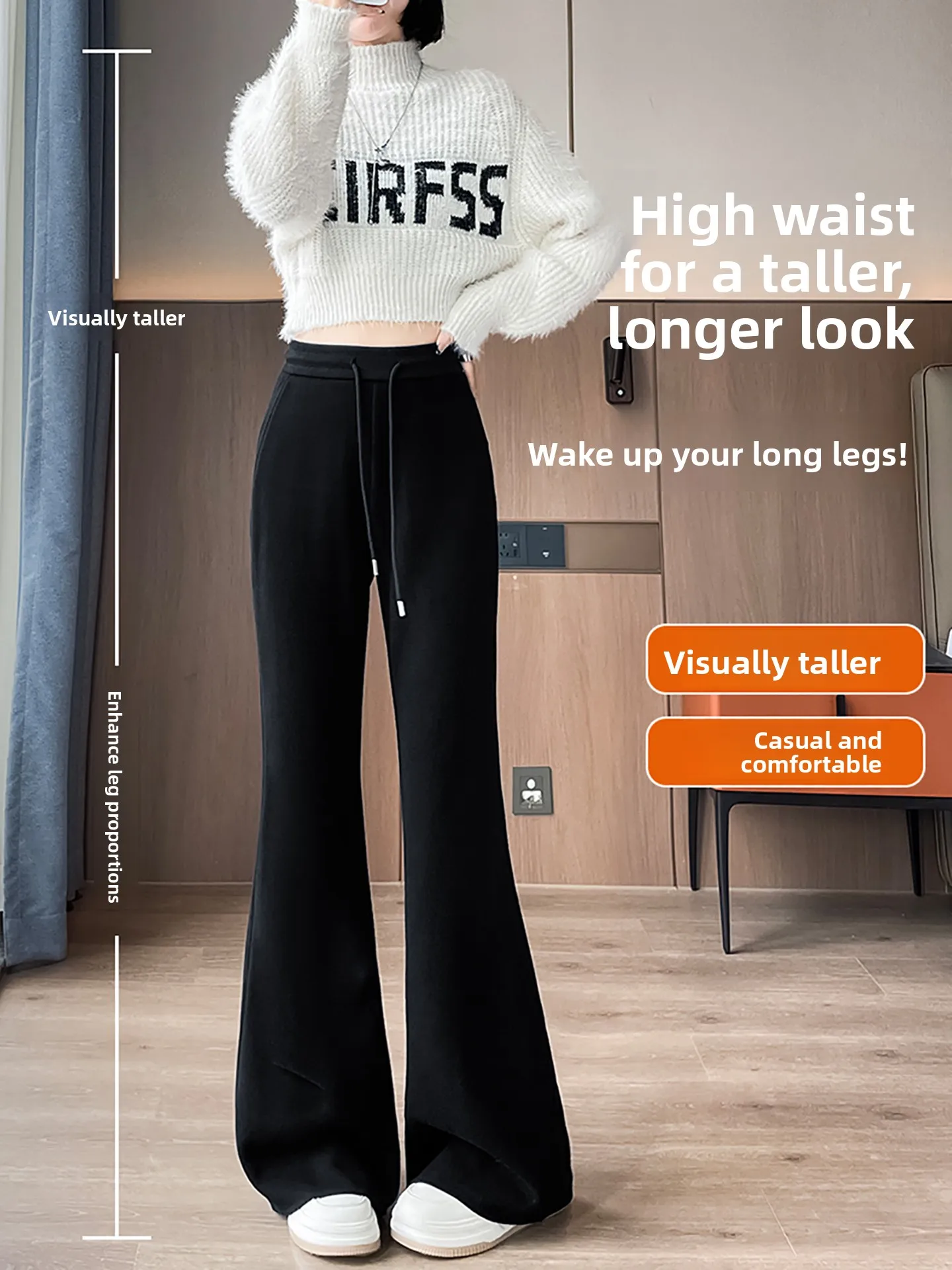 High Waist Fce Lined Thiened Woolen Bell Bot Pants Women's Yoga Pants Autumn Winter White Soft Comfortable Casual Tro...