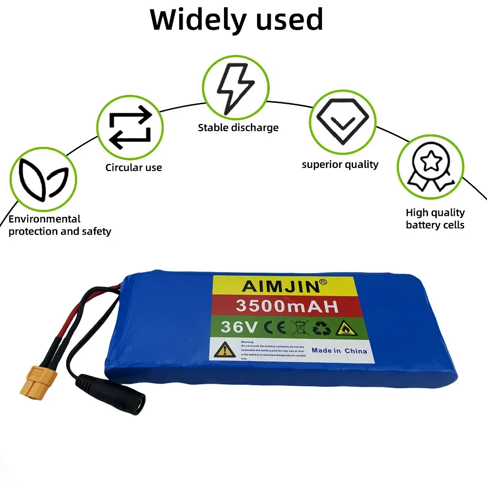 18650 Rechargeable 10S1P 36V Lithium Battery Pack 3500mAh Suitable for Electric Bicycles Scooters with Built-in BMS