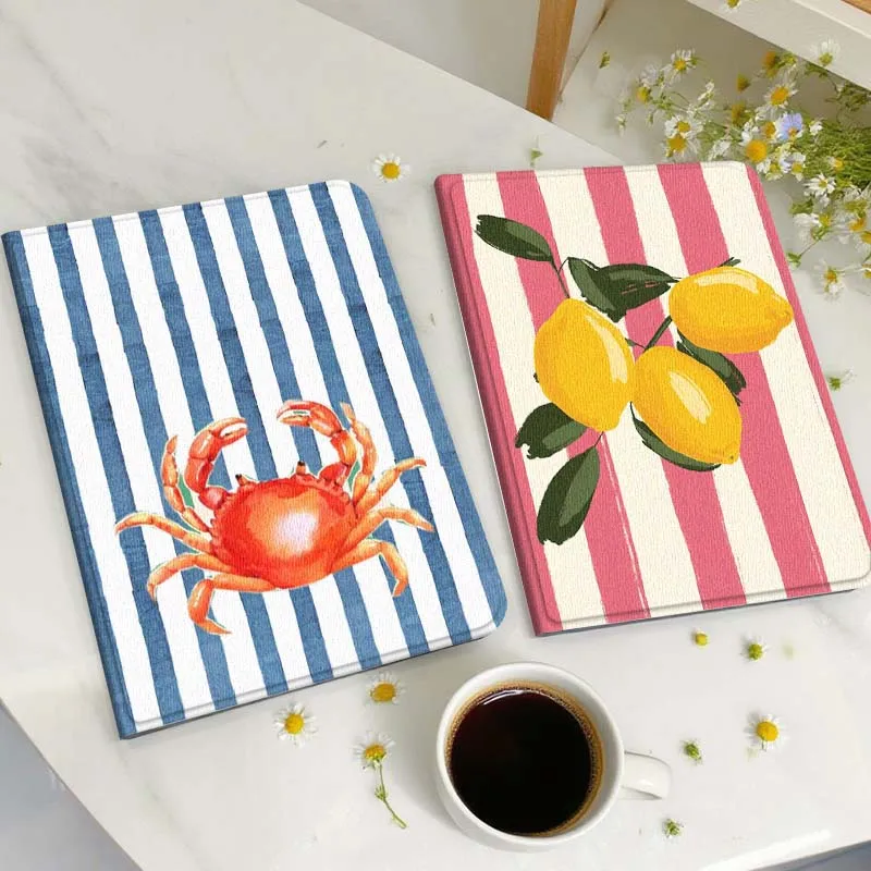 

Cartoon Crab Blue Stripe Gift Tablet Case For Huawei Honor MatePad MediaPad Air 5 6 7 11 V6 V7 V8 V9 X9 X8 T10 T10s C5e T5