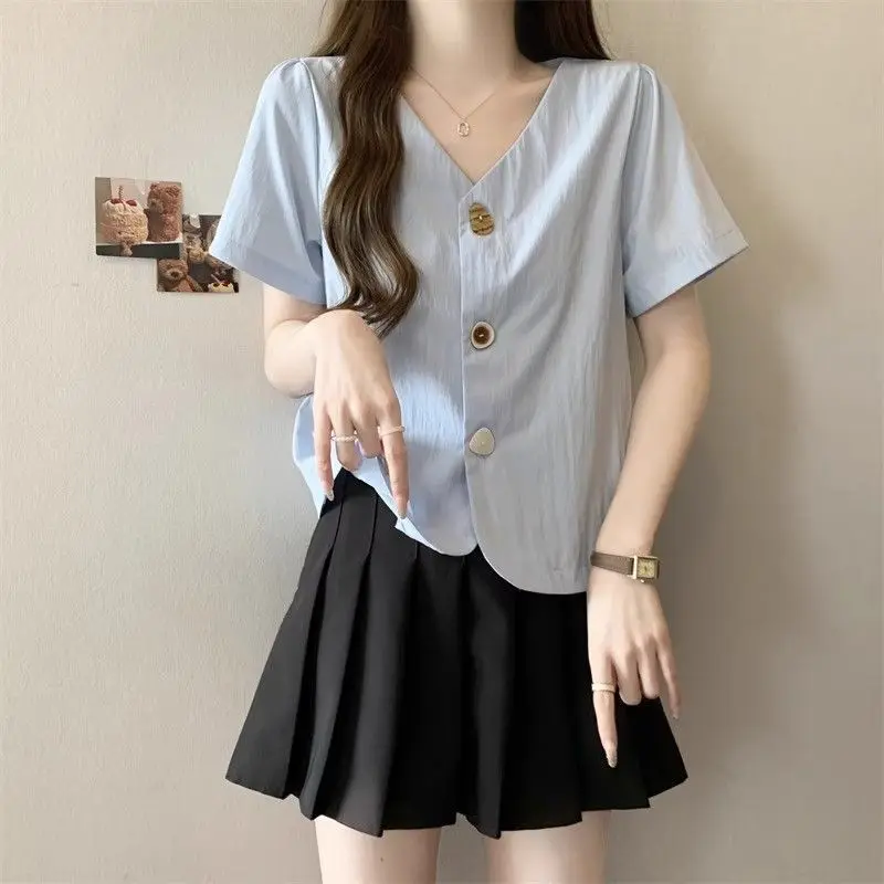 

Short Sleeve Shirts Womens Blosues Ruched Feamel Dark Academic Three Quarter Outfits Blocking Candyhot O Neck