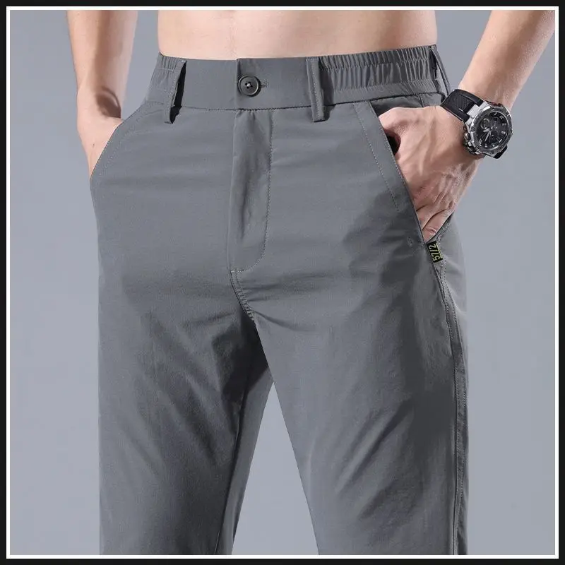 

Повседневные брюки из ледяного шелка, мужские летние тонкие свободные прямые спортивные длинные брюки 2025 года, модные брендовые быстросохнущие дышащие брюки