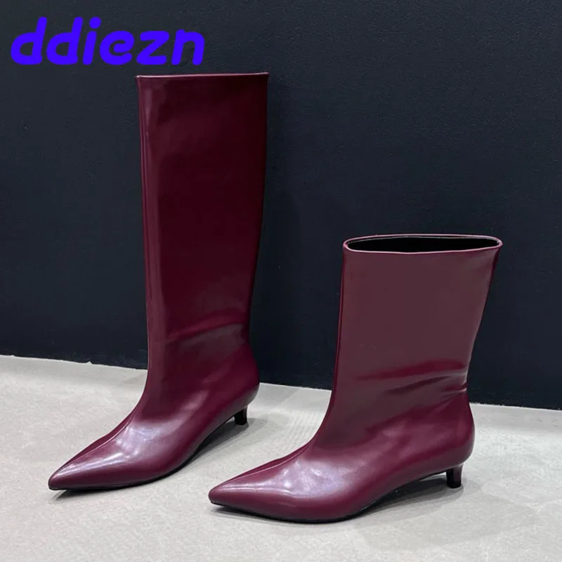 Scarpe rosse vino moda punta a punta Slip On stivaletti alla caviglia da donna Western stivali alti al ginocchio scarpe firmate con tacco basso