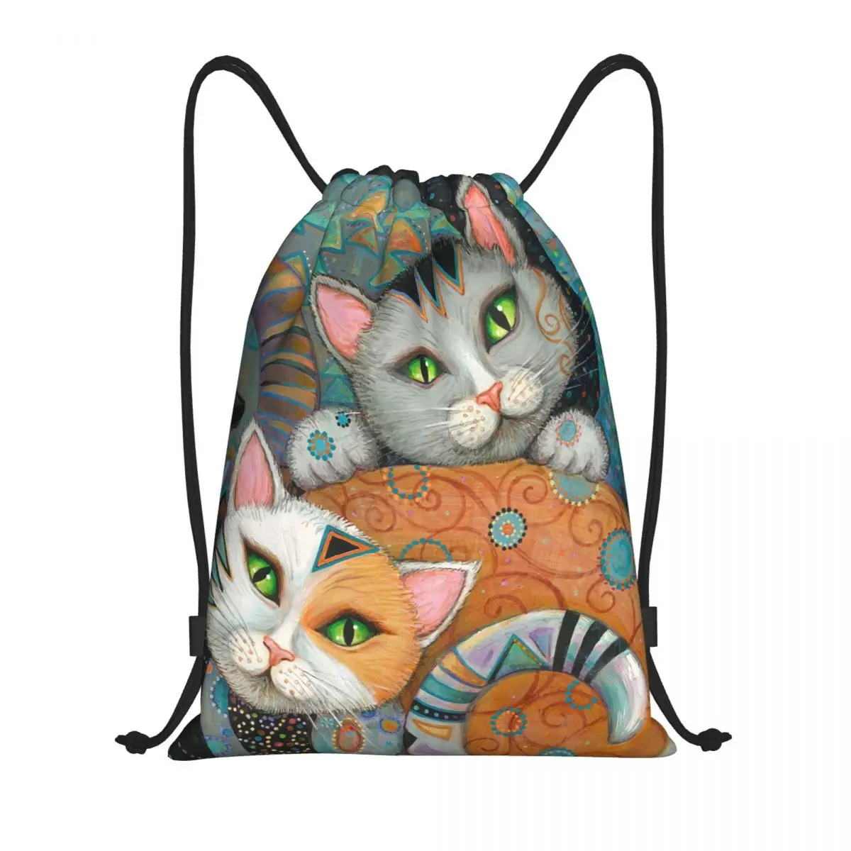 Custom Oil Painting Gustav Klimt Cat Drawstring Backpack Bags Women Men Lightweight Gym Sports Sackpack Sacks for Yoga