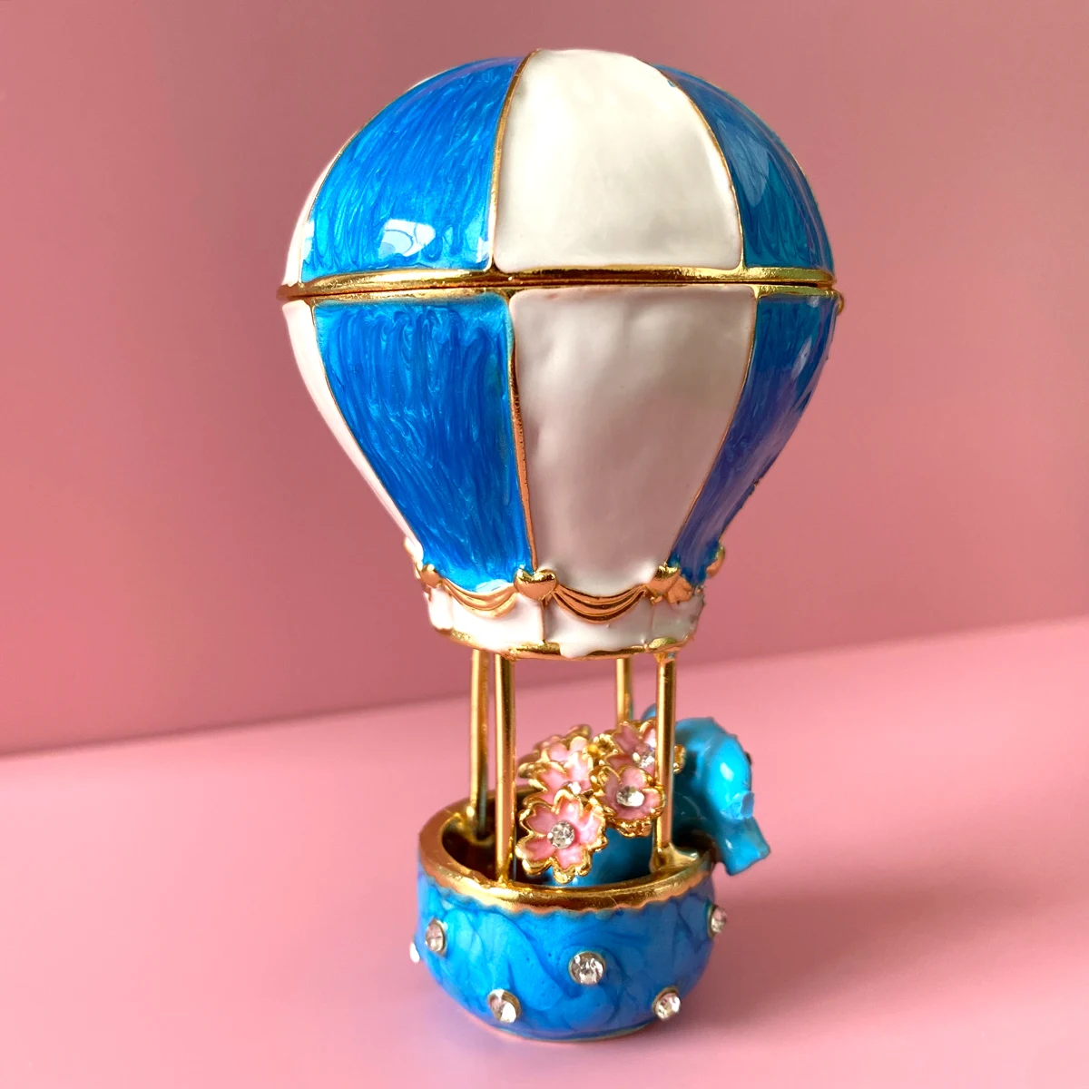 2024 Hot Air Balloon Trinket Jewelry Storage Box Wedding Ring Holder Metal Elephant Animal Figurine Dressing Table Decor Gift