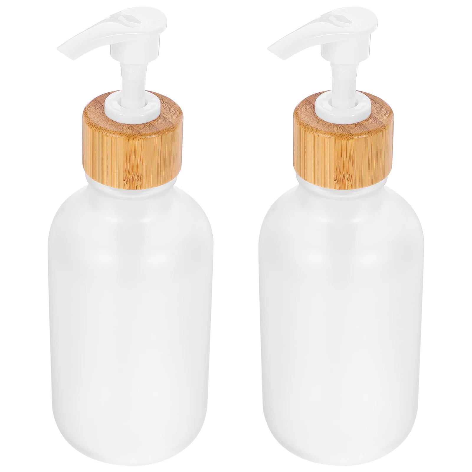 

2pcs Frosted Shampoo Dispenser Bottles Wood Finish Pump Soap Lotion Body Wash Refillable Plastic Bottle For Bathroom Kitchen