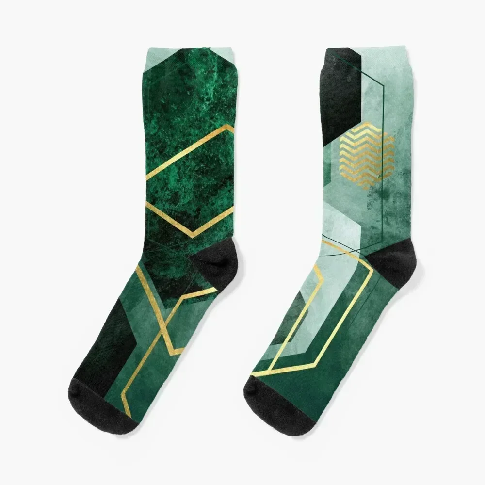 

Emerald Green Geo Socks Children's Climbing compression New year's Mens Socks Women's