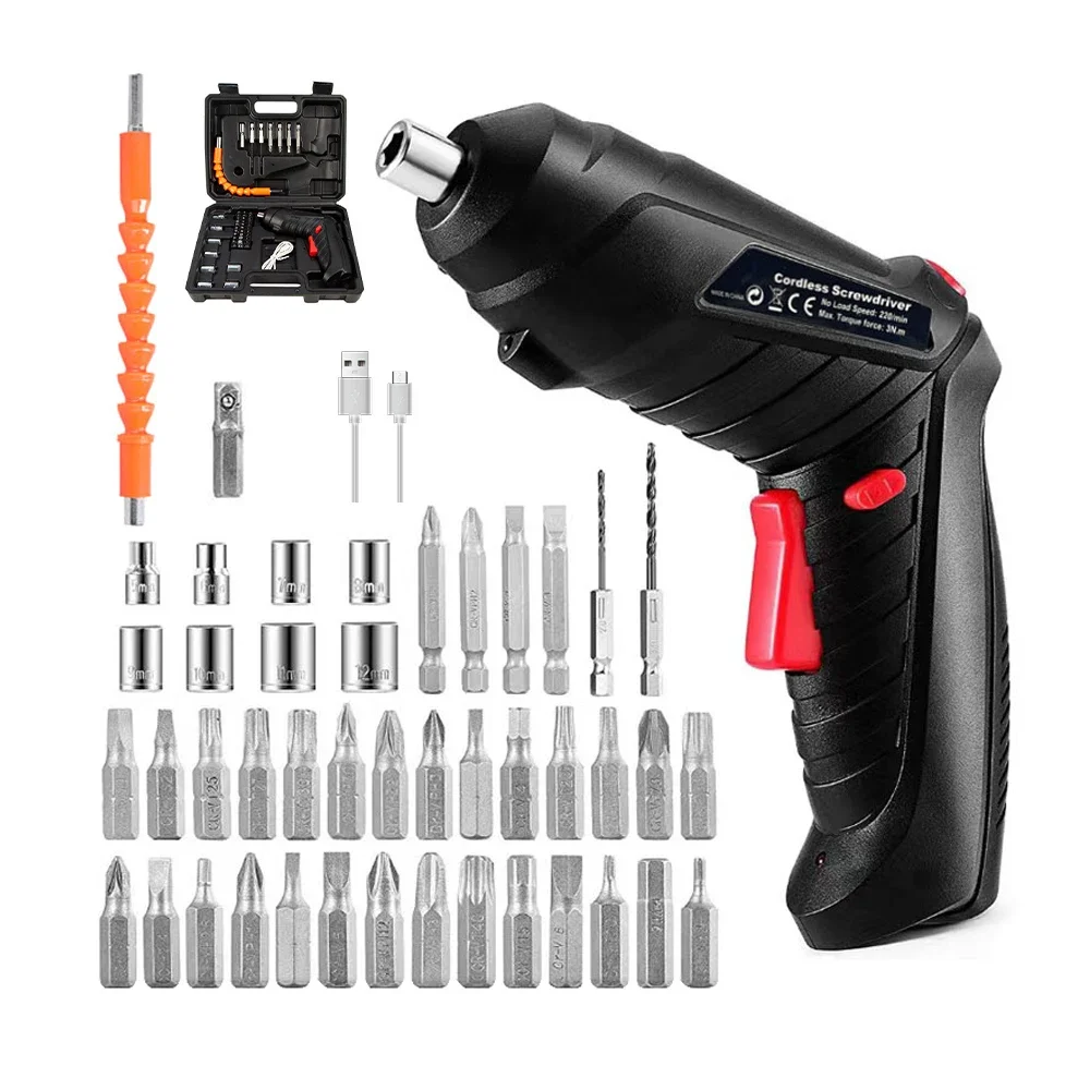 

3.5N/m Max Torque Electric Rotatable 3.6V Working Voltage 1800mAh Capacity 47PCS Rechargeable Electric Screwdriver and Bits Set