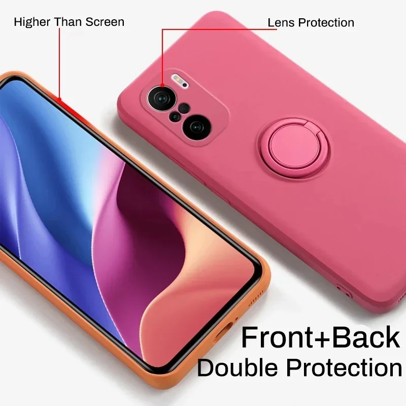 

Poco X3 NFC F3 Pro Soft Liquid Silicone Case For Xiaomi 12T 11T 9T 10T 11 Lite 5G NE Redmi A1 Note 9 10 9S 10S 11S Ring Holder