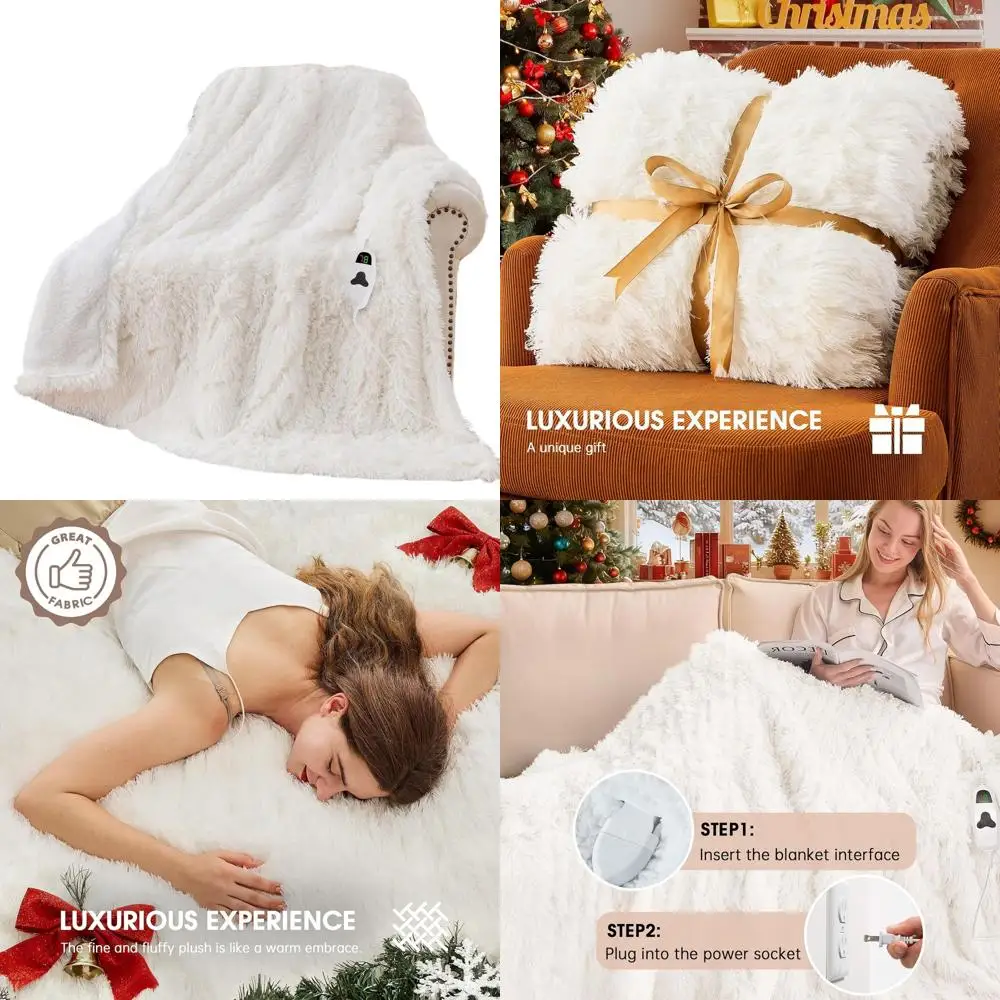 

Twin Size Faux Fur Sherpa Electric Blanket, 10 Heat & 5 Timer Options, Ideal Winter Gift for Women & Grandmas, 62x84 Inches