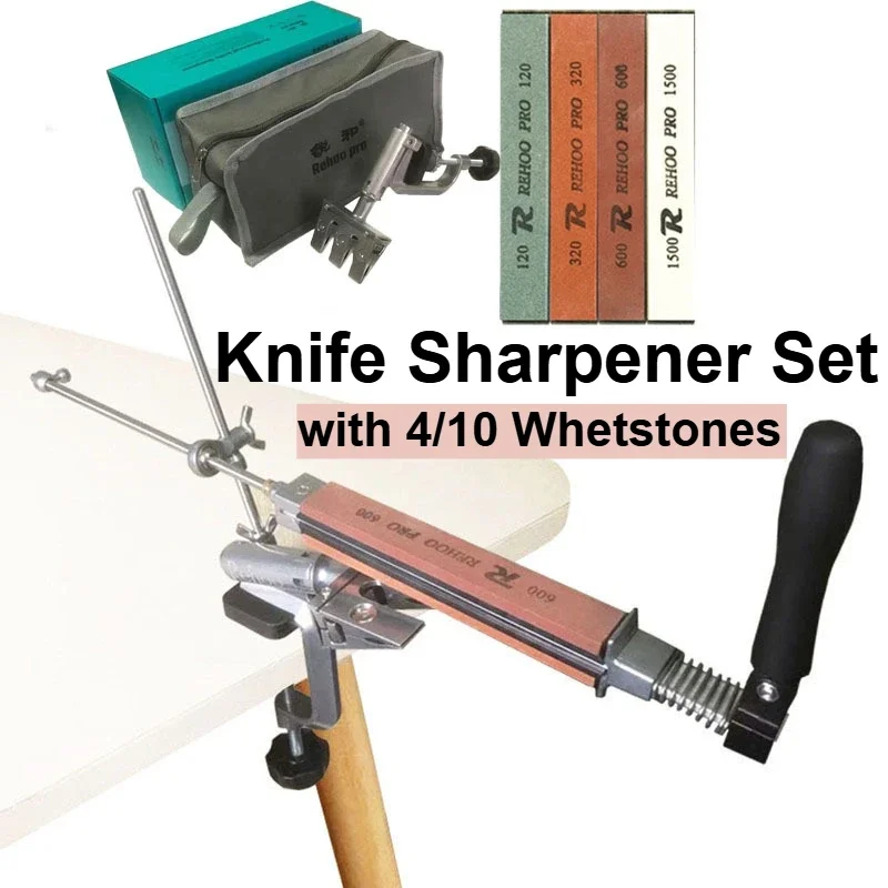 Professional Knife Sharpener System, 360° Rotation Flip Design Fixed Angle,with 4/10 Whetstones for Fine Grinding Polishing Tool
