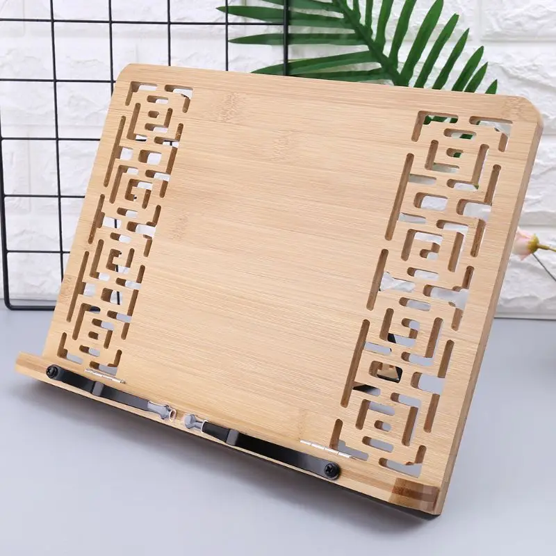 

Bamboo Hollow Adjustable Reading Book Holder Tray Page Paper Clips Foldable Tablet Stand Dropshipping