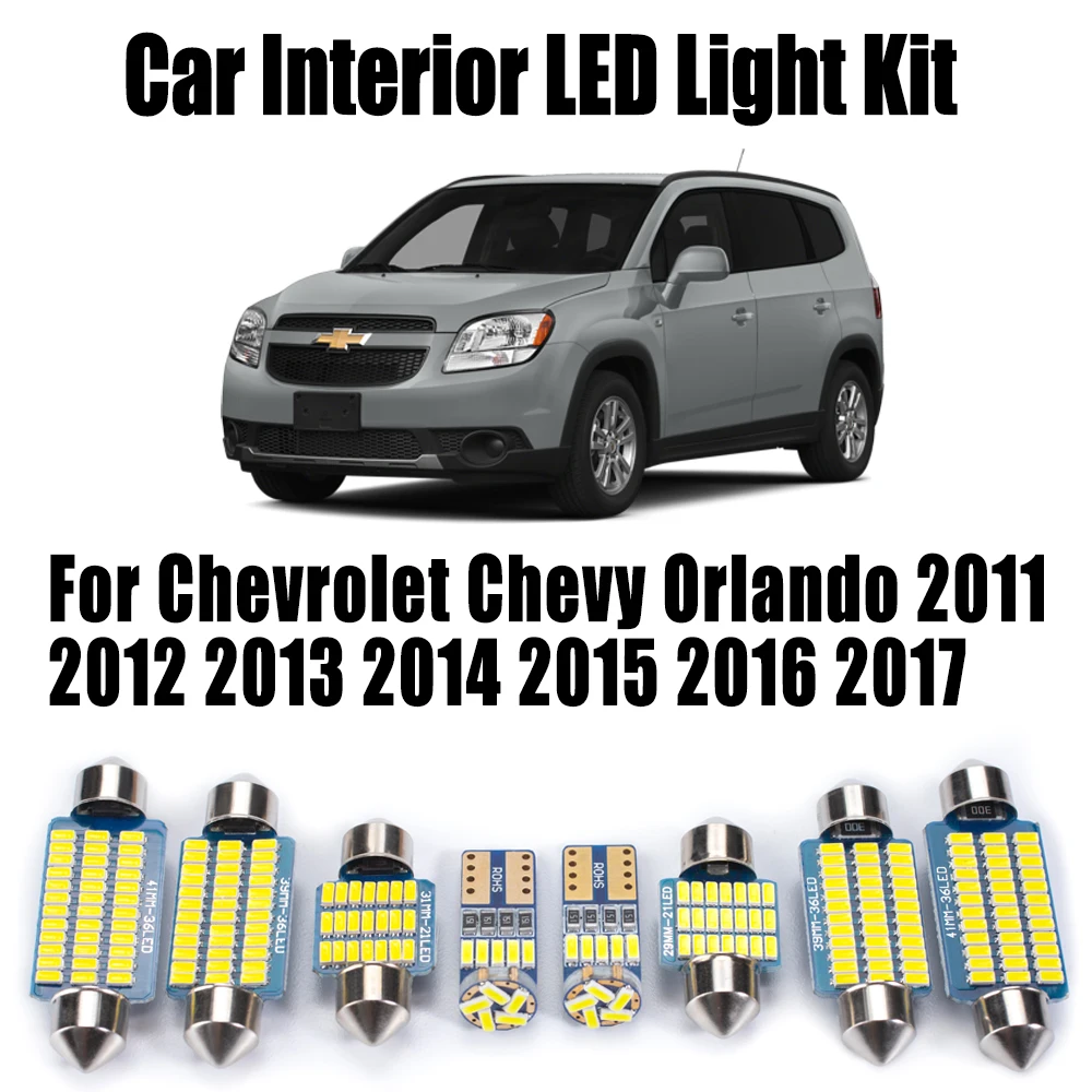 

13 шт. для Chevrolet Chevy Orlando 2011 2012 2013 2014 2015 2016 2017 автомобильные лампы для чтения Canbus внутренняя светодиодная карта купольный светильник комплект