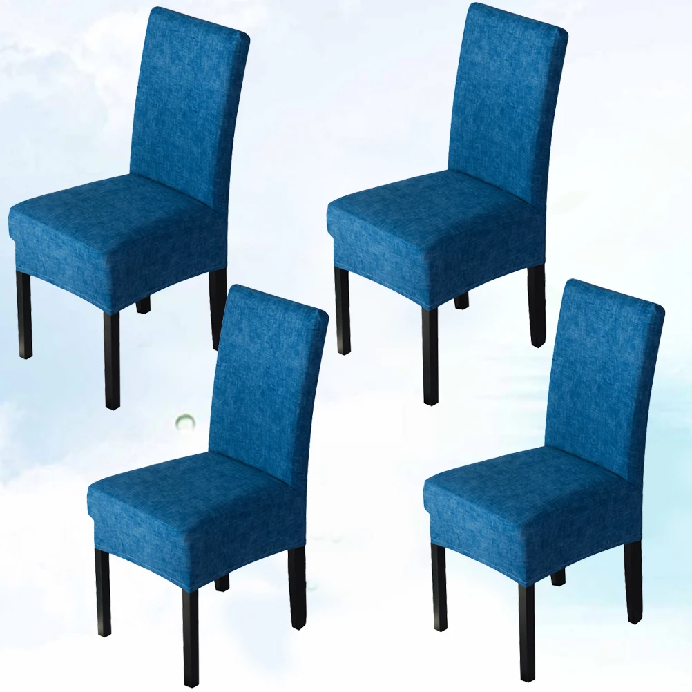 

4Pcs Chair Covers Elastic Stretchy Polyester Protective Slipcovers for Dining Room Banquet Wedding Party Office Dark Blue