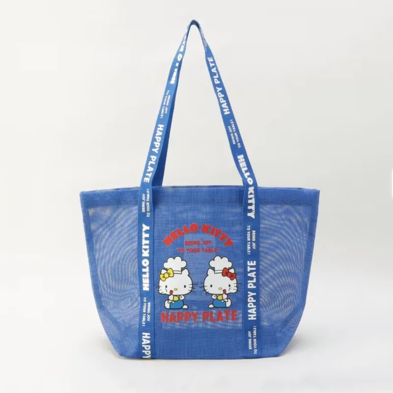 

Kawaii Hello Kitty Makeup Bag Anime Cute Women Accessories Cartoon Mesh Handheld One Shoulder Beach Storage Girl Gift Wholesale