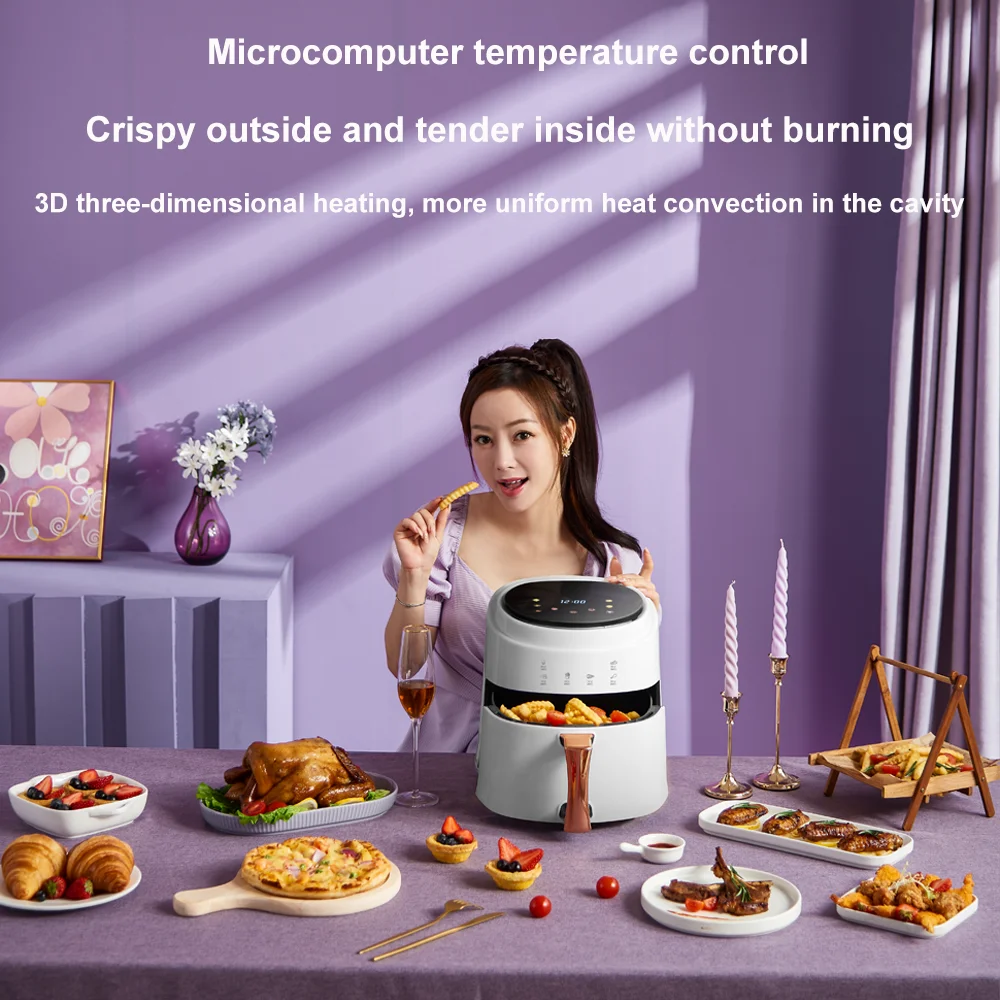 MicroData Air Fryer without Oil,8L 1400W Intelligent Deep Air Fryers Oven 360 Hot Air Circulation Cooker Smart Touch AirFryer