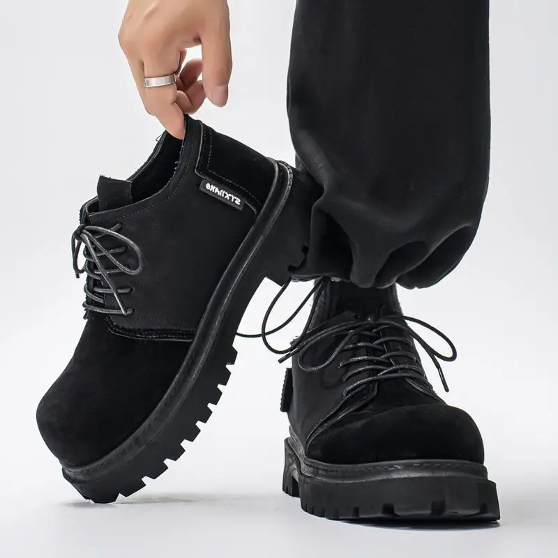 أحذية جلدية ريترو كبيرة الرأس موضة ديربي أحذية مصمم اليد القيام منصة قديمة أحذية رياضية رجالية فاخرة رجل عمال الأحذية #2