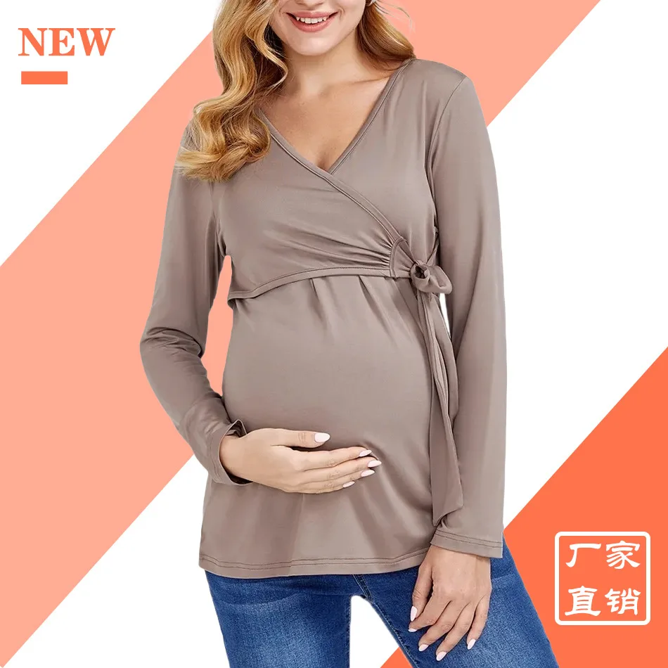 Women Pregnant Nursing Maternity  Sleeve Solid Blouse Tops  Premama Nursing Tops