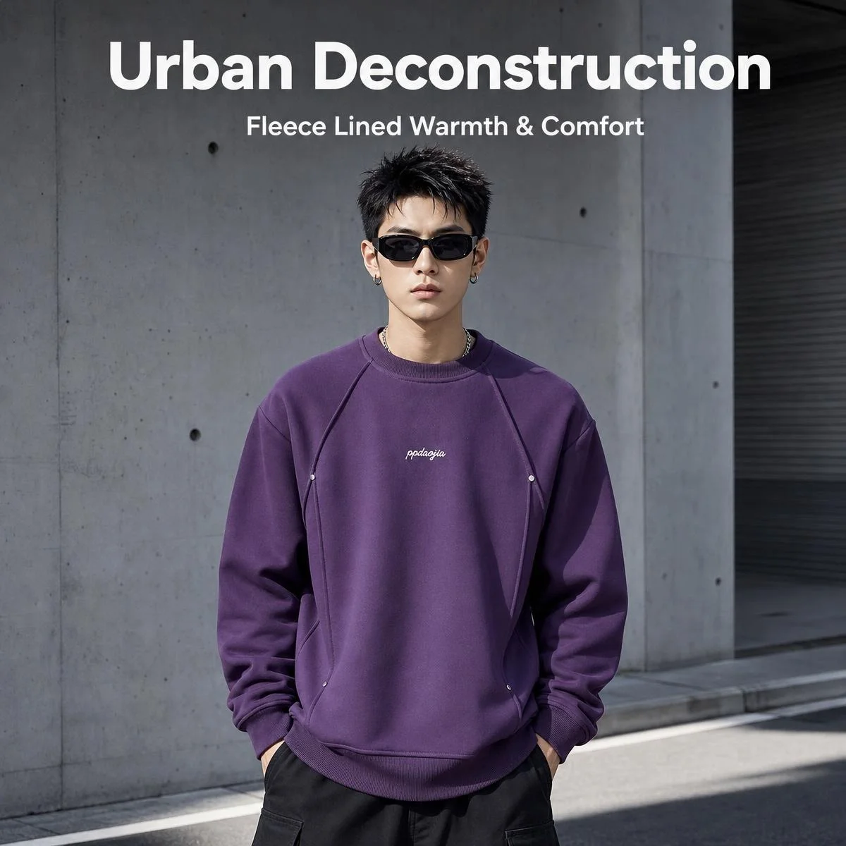 Autumn Winter Men Fleece Lined Sweatshirt, Thick Warm Crew Neck Loose Pullover Long Sleeve Plus Size Trendy Versatile Undershirt