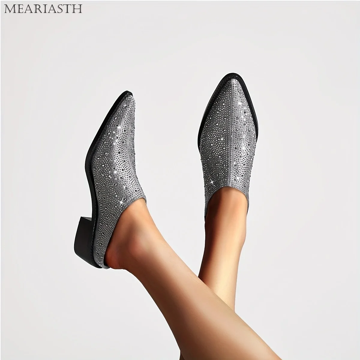 

big size 35-43 Women's New Summer European and American Comfortable Diamond Pointed Middle Heel Large Baotou Muller Slippers