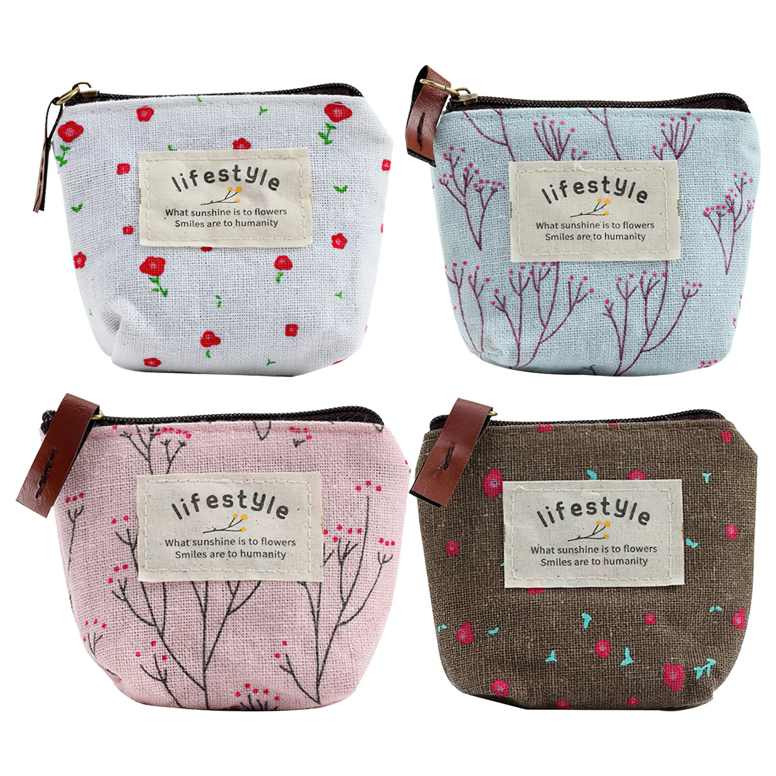 

4Pcs Canvas Coin Purse Lightweight Change Pouch Zipper Holder Mini Wallet Bags for Women Cute Cartoon Print Portable