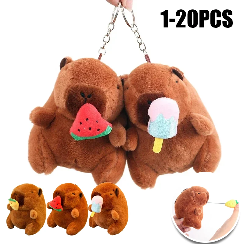Cute Cartoon Capybara Plush Keychain 12cm Simulation Stuffed Animal Snot Pulling Pendant School Bag Charm Gift