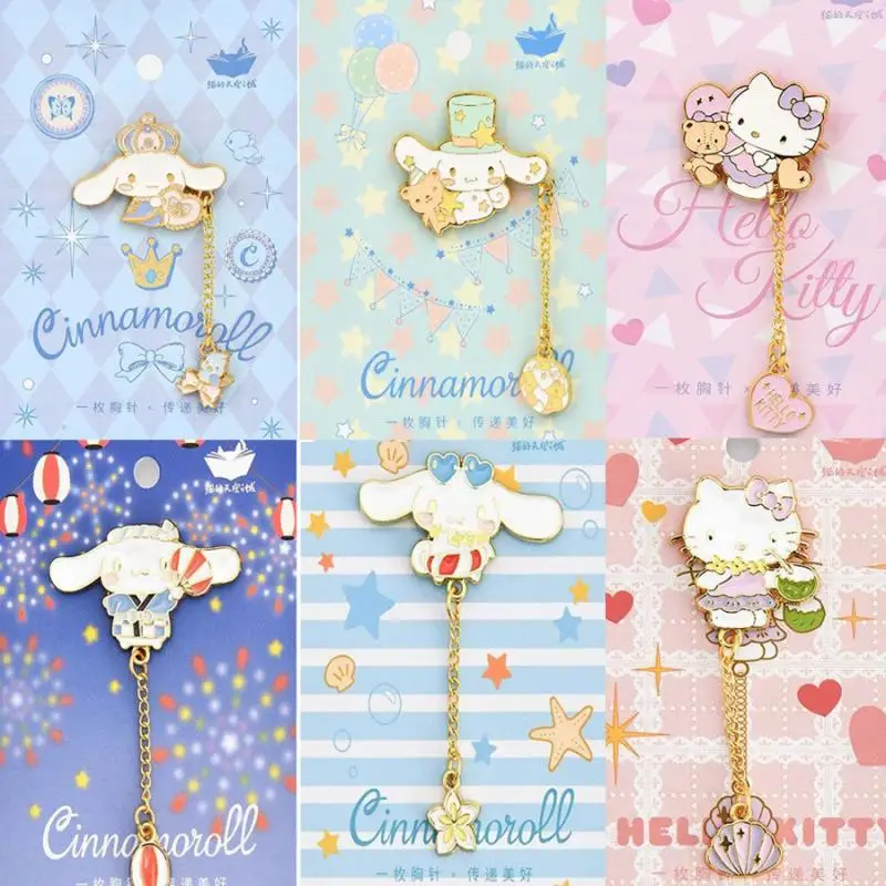 Cartoon Kawaii Sanrios Hello Kittys Cinnamoroll New Yugui Dog Hellokittys Cute Brooch Sky City Metal Brooch Ornament