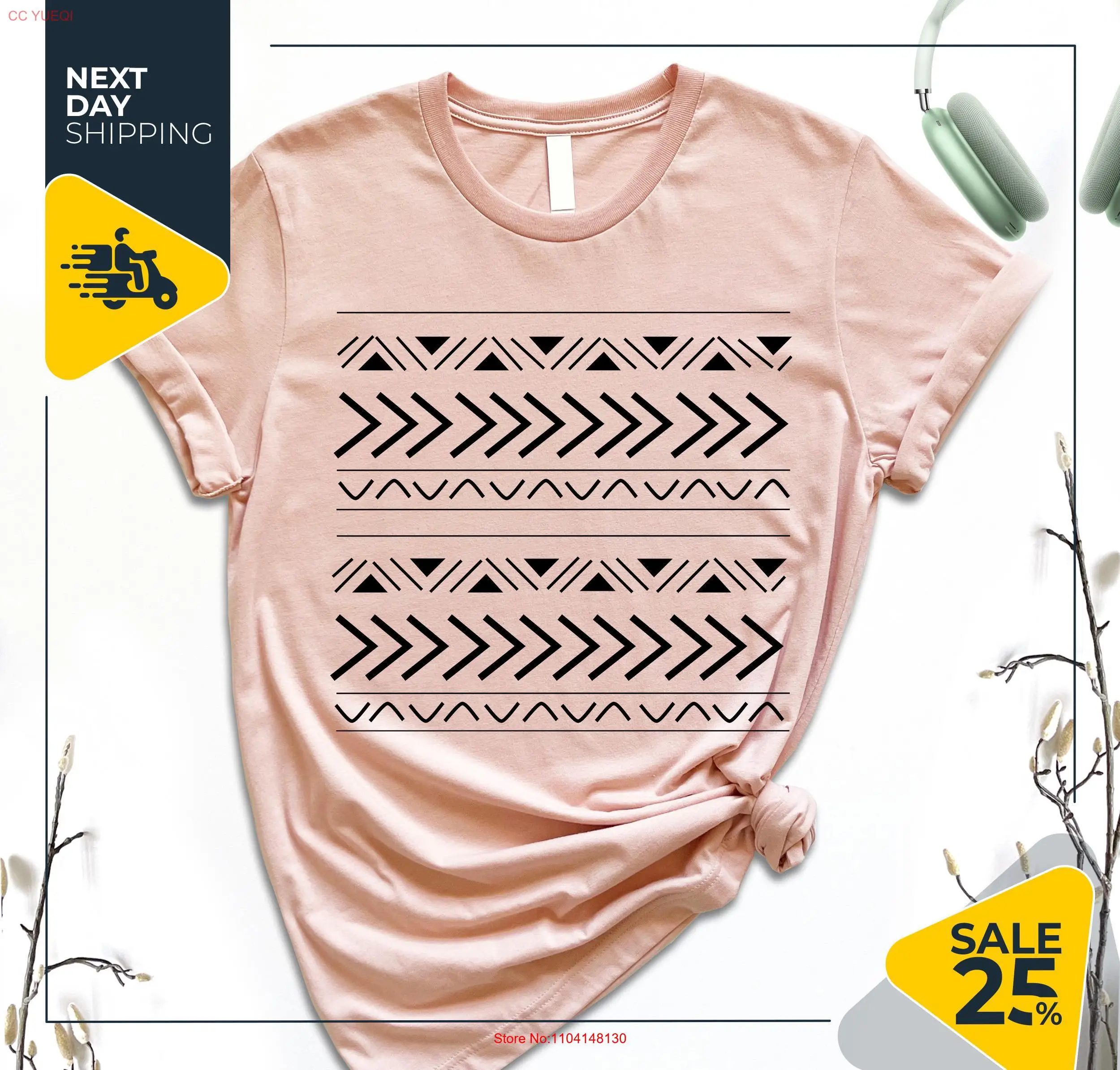 

Tribal Boho T Shirt Stripes Cultural long or short sleeves