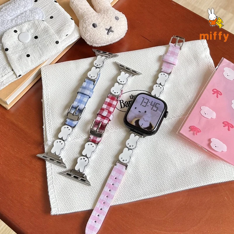 

Милый ремешок для часов Miffy подходит для Iwatch Ultra 10 9, высококачественный кожаный ремешок для часов, аксессуары в стиле аниме, идеальный подарок для девочек