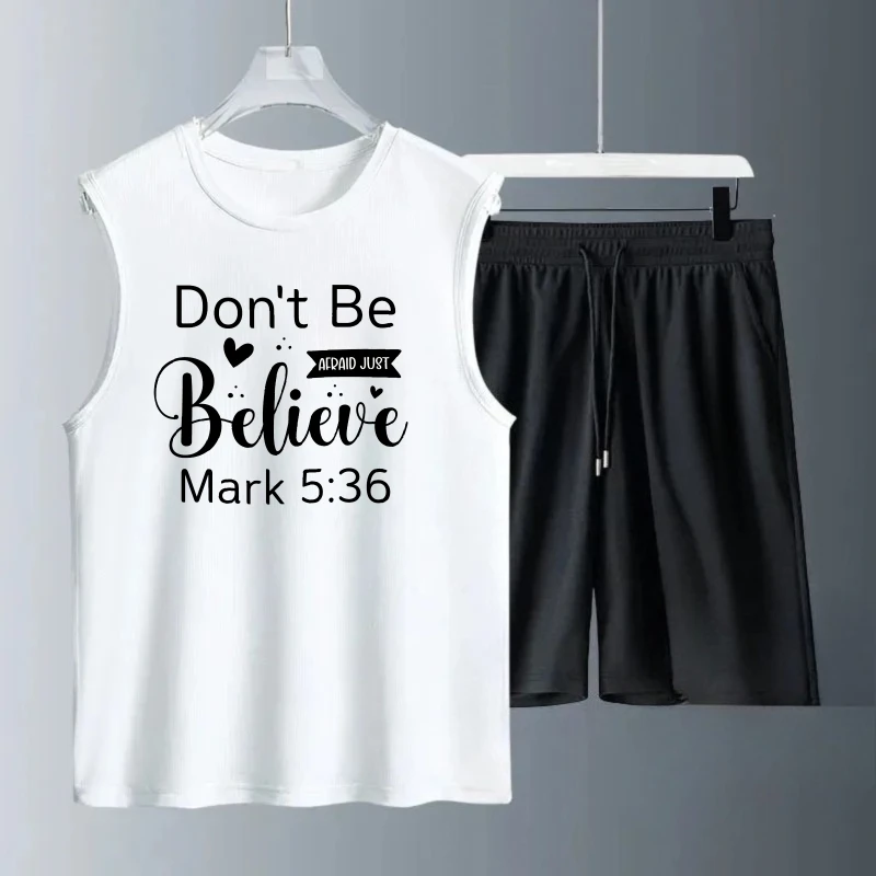 بدلة صدرية رجالية صيفية بدون أكمام مطبوعة لا تصدق مارك 536 تانك القمم + شورت رياضي قطعتين أطقم رجالية سريعة