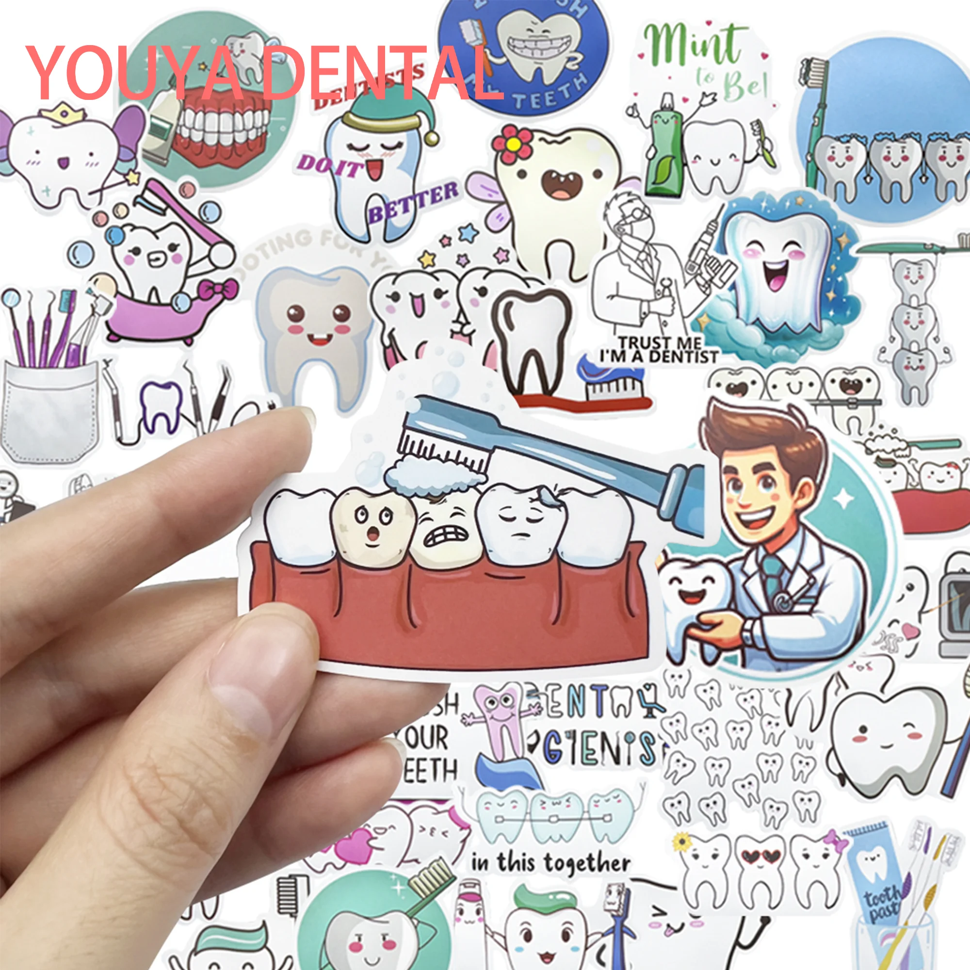 

50 шт., милые мультяшные наклейки в форме зуба, этикетка, зубная щетка, подарок для стоматологической клиники для детей, украшение этикетки, эстетический декор, наклейки