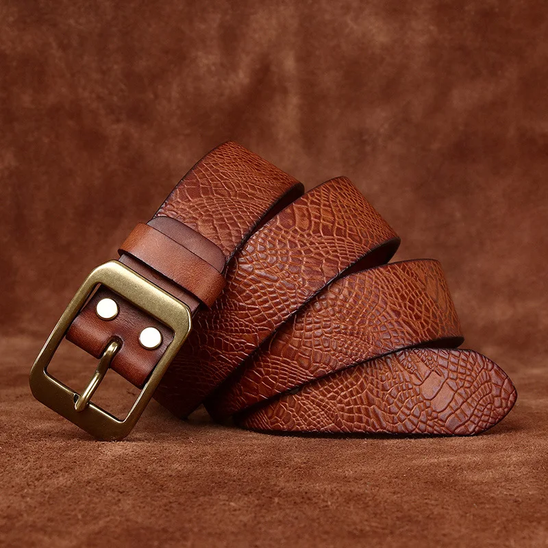 3.8CM Pure Cowhide High Quality Genuine Leather Belts for Men Brand Strap Male Brass Buckle Fancy Vintage Jeans Cowboy Cintos