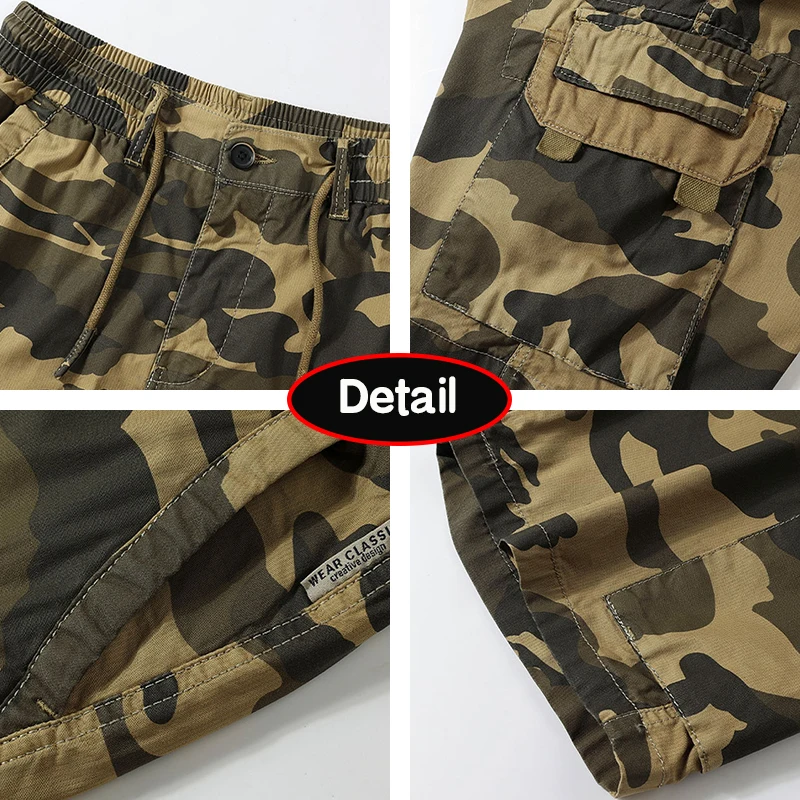 2024 Summer Men Outdoors Casual Camouflage Cargo Shorts Men Design Baggy Elastic Waist Breathable Straight Fashion Short Male