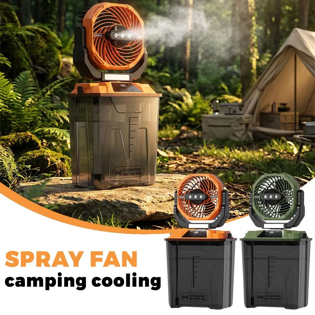 New Outdoor Misting Fan Camping Cooling Portable Fan With Tent Light Rechargeable Oscillating 10000mAh 3 Speed 3 Mist IPX4 Fan