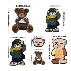 6PCS/Cartoon Large Teddy Bear Chenille Sewing Patch Embroidery Applique Badge Stickers,Sew on Patches for Clothing Kids,Backpack