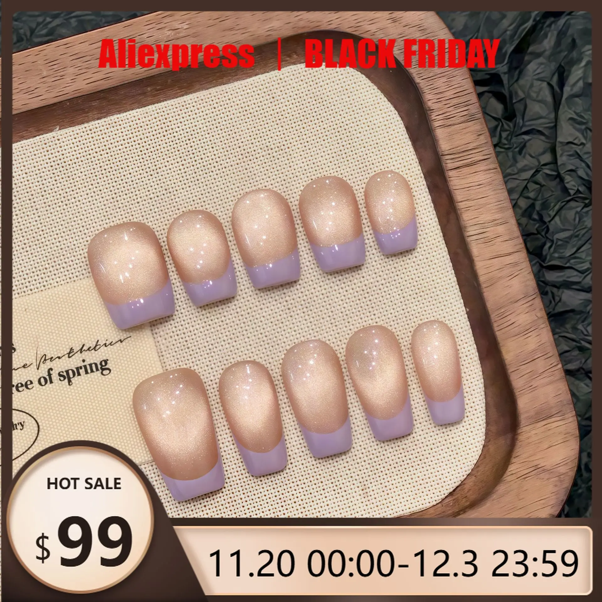 

10 шт., пресс для ногтей ручной работы Taro Milky Fu, кошачий глаз, фиолетовый французский кончик ногтей с полным покрытием для женщин и девочек, съемный носимый ноготь