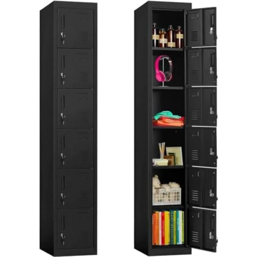 6-Door Metal Employee Lockers for Office, School & Gym,Steel Locker for Employees,Black